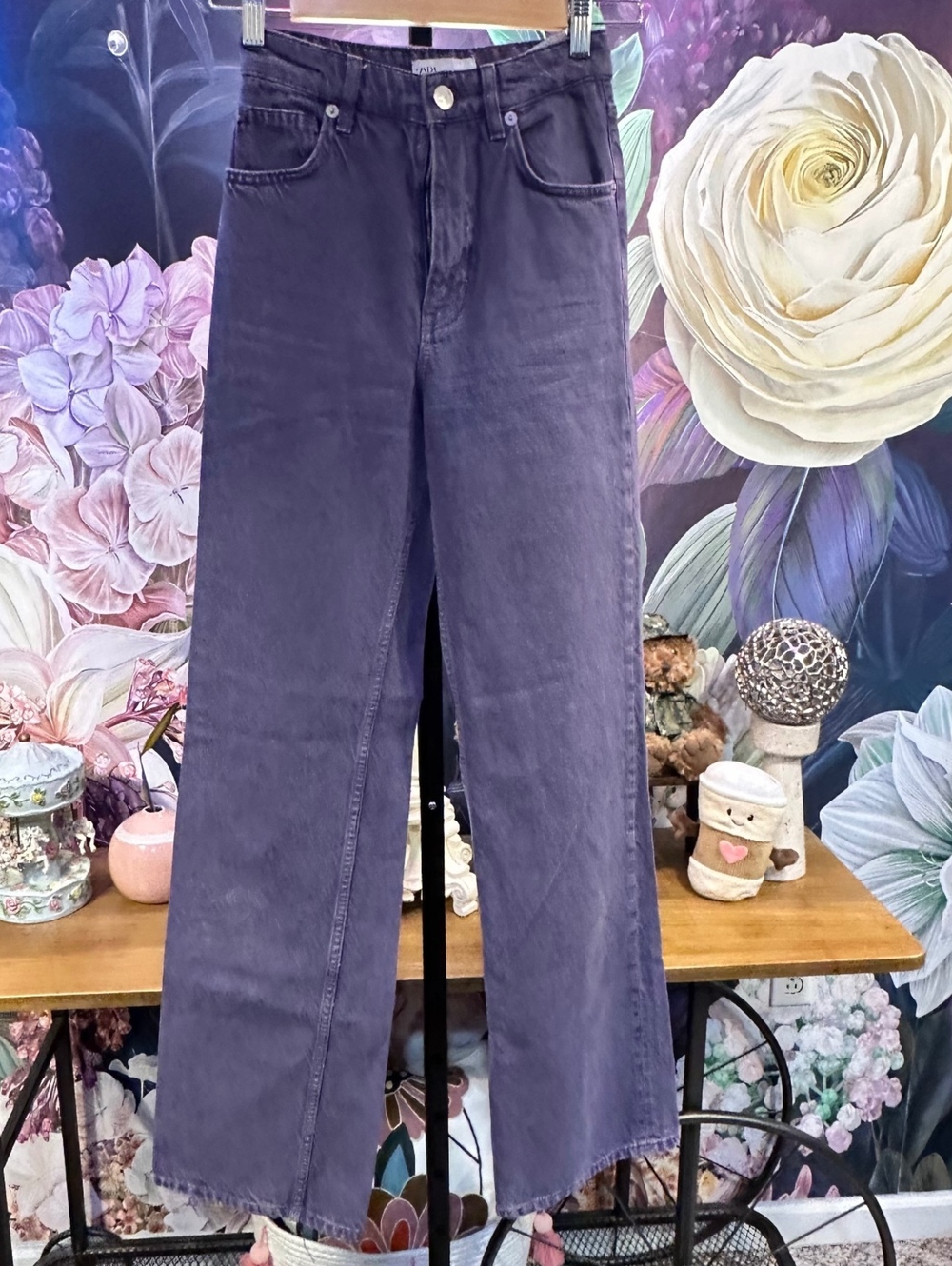 ZARA 0 Jeans Y2K Purple Wide Leg Denim High Rise 90s Streetwear